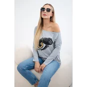 Printed blouse with a longer back in grey