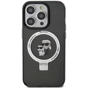 Ovitek Karl Lagerfeld Ringstand Karl in Choupette MagSafe ovitek za iPhone 16 Pro Max črn (KLHMP16XHMRSKCK)