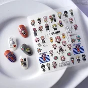 Samolepilne 3D konveksne nalepke za nohte z vzorci MANGA ANIME RISANKE
