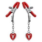 Master Series Crimson Tied Charmed Heart Padlock Nipple Clamps Red