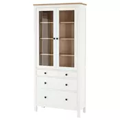 HEMNES Vitrina s 3 fioke, belo bajcovano/svetlosmeda, 90x197 cm