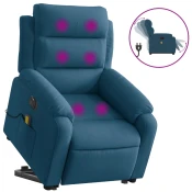 MAISON CHIC Električni masažni naslanjač - Relax naslanjač s funkcijo vstajanja moder žamet, (22061504)
