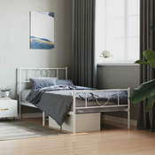 Greatstore Kovinski posteljni okvir z vzglavjem in vznožjem bel 100x200 cm