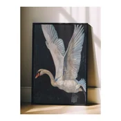 WallXpert uramljena slika 115243, beli labud raširenih krila na crnoj pozadini, 30 x 40 cm, crni ram