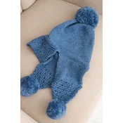 Kesi Womens winter cap with wool, brim and pom poms K475, denim