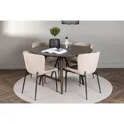Venture Design Jedilna miza in stol komplet Kaseidon okrogla miza in stoli Modesto 100 cm temno rjava in bež
