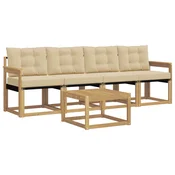 Set vanjskih sofa s jastukom 5 pcs Bijela i bež