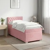 vidaXL Postelja boxspring z vzmetnico Roza 90 x 200 cm Žamet