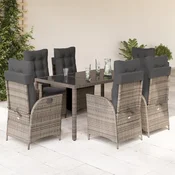 7-dijelni vrtni blagovaonski set sivi od poliratana Siva 150 cm table length