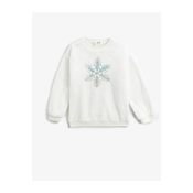 Koton Plush Sweatshirt Christmas Themed Snowflake Detail Stamp Sequin Embroidered