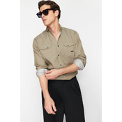 Trendyol Khaki Regular Fit Denim Jeans Shirt with Snap Fasteners