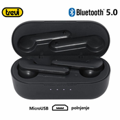 TREVI HMP 12E07 AIR mini Bluetooth 5.0 slušalke z mikrofonom, polnilna enota, touch kontrola, črne