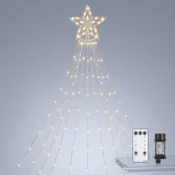 Nikcorp LED svetlobna zavesa TobeBright 3,5 m 360 diod 9 girland zvezde IP44 8 načinov osvetlitve 4 ravni svetlosti za božično dekoracijo smreke, vrt, terasa