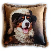 Casa Padrino luxury decorative pillow lord saint bernard multicolored/brown 45 x 45 cm - Printed velvet cushion with fringes - Luxury decorative accessories