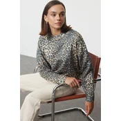 Trendyol Black Leopard Pattern Printed Crew Neck Knitwear Sweater
