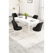 Hanah Home trpezarijski set Nix, sto na razvlacenje i 4 stolice, bela ploca, crna tkanina Babyface
