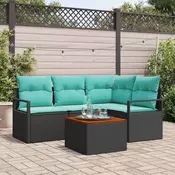 vidaXL vidaXL Vrtna sedežna garnitura z blazino 5 pcs Črna poli ratan, (5000153419)