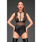 Noir Handmade F183 Powerwetlook Body with Wide Straps, Tulle Inserts and Velvet Choker XXL