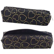 slomart LEAN etui za peresnico/pisalne potrebščine, črn z zlatimi srčki, 20x6,5 cm