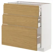 METOD / MAXIMERA Podni element s 3 fioke, bela/Voxtorp im. hrastovine, 80x37 cm