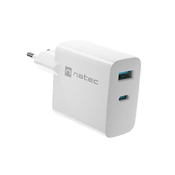 Natec Univerzalni polnilec USB RIBERA GaN 1X USB-A + 1X USB-C 65W, bel