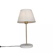 Retro namizna svetilka medenina z plisasto senčilo belo 25 cm - Kaso