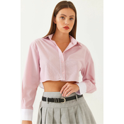 Bianco Lucci Womens Asymmetric Striped Cuff Detail Crop Shirt 4451