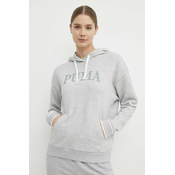 Pulover Puma SQUAD ženska, siva barva, s kapuco, 677899