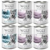Wolf of Wilderness mešano pakiranje - 6 x 400 g Junior miks: 4x raca & teletina, 2x piščanec & losos