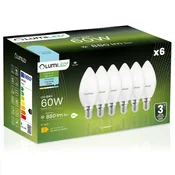 LUMILED 6x LED žarnica E14 svečka B35 8W = 60W 880lm 6500K hladno 180°