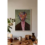 WallXpert uramljena slika 115194, apstraktni portret sa licem od šarenih poteza boje na zelenoj pozadini, 50 x 70 cm, beli ram