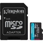 Kingston Canvas Go Plus A2/Micro SDXC/64GB/UHS-I U3/Adapter razreda 10/+ SDCG4/64GB