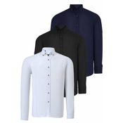 TRIPLE SET G721 DEWBERRY MENS SHIRT-BLACK-WHITE-NAVY BLUE