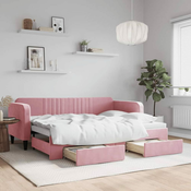 VIDAXL izvlečna dnevna postelja s predali (80x200cm, žamet), roza