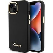 Guess Guess Silikonsko ohišje s kovinskim logotipom in okvirjem - ohišje za iPhone 15 (črno)
