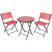 SASKA GARDEN 1056074 balkonski vrtni set – okrogla miza + 2 zložljiva stola, rdeča