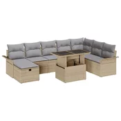 vidaXL 9-delna vrtna sofa garnitura z blazinami Bež poli ratan