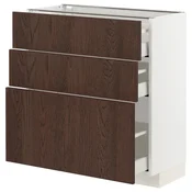 METOD / MAXIMERA Podni element s 3 fioke, bela/Sinarp smeda, 80x37 cm