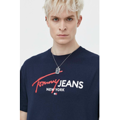 Pamučna majica Tommy Jeans za muškarce, boja: tamno plava, s tiskom