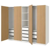 PAX / STORKLINTA Kombinacija garderobera, bela/im. hrastovine, 250x58x201 cm
