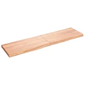 Vidaxl Stenska polica svetlo rjava 120x30x(2-4) cm trdna hrastovina