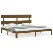 Vidaxl Posteljni okvir z vzglavjem medeno rjav 200x200 cm trden les
