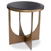 Casa Padrino luxury side table brass/black A� 40.5 x H. 44.5 cm - Round stainless steel table with glass top - Luxury furniture - Living room furniture - Luxury living room furnishings