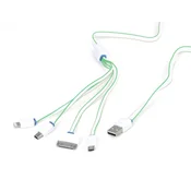 Omega OMEGA HYDRA 4V1 MICRO USB + MINI USB + IPHONE4 + LIGHTNING USB KABEL BELA IN ZELENA [42814]