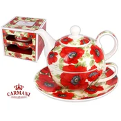 Carmani KOMPLET ČAJA ZA ENO, VRČ Z MAKOM IN SKODELICO, PORCELANSKO CVETJE, DARILO