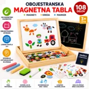 Kruzzel Obojestransko magnetna tabla za otroke, 108 magnetnih elementov, kreda in marker