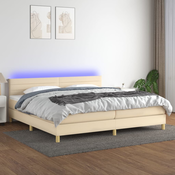 Greatstore Box spring postelja z vzmetnico LED krem 200x200 cm blago