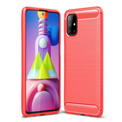 TPU gel ovitek Brushed Carbon za Samsung Galaxy M51 - rdeč