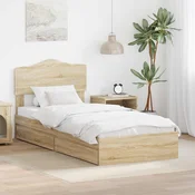 Krevet s od storage Sonoma hrast 100 x 200 cm Konstruirano drvo Smeđa 206 x 102 x 90 cm