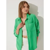 Happiness Istanbul Womens Green Oversize Linen Ayrobin Shirt
